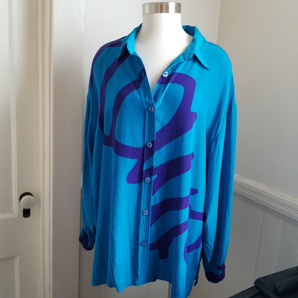 Vintage Chic DVF Button Down Teal Blouse, "Diane"